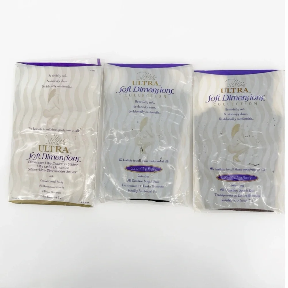3 Pair Silkies Ultra Soft Dimensions Control Top Pantyhose Taupe Off White Black